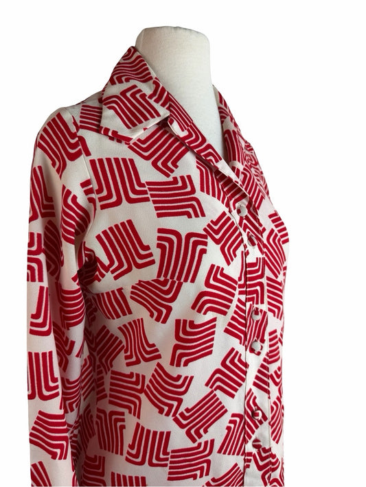 Vintage LANVIN Paris New York Geometric Mod Shift Dress Red White 70s