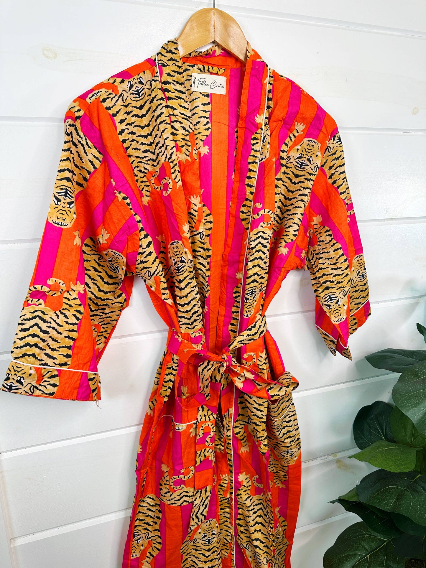 Block Print Cotton Robe Tiger Print, OS