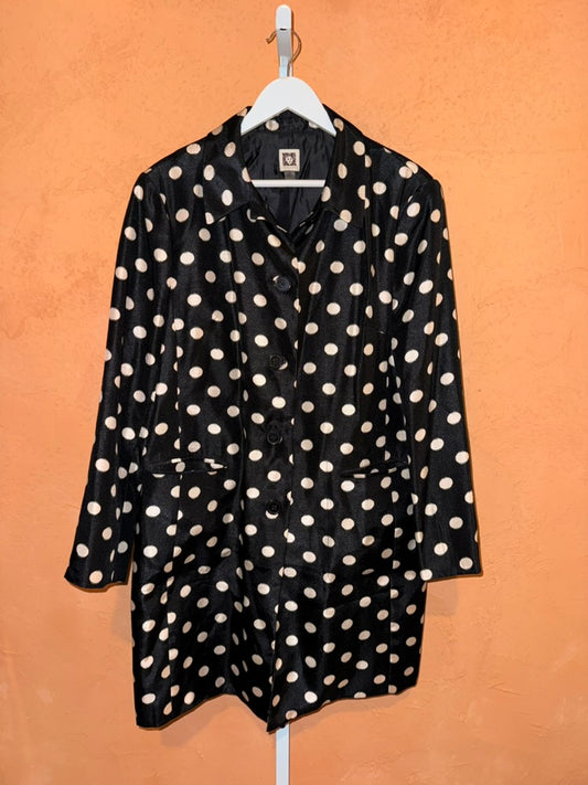 ANNE KLEIN Black/Oyster Silk Polka Dot Jacket, XL