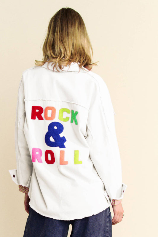 ROCK&ROLL FRINGED HEM Shacket: White, S
