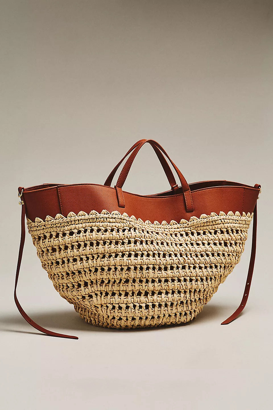 Raffia Leather-Trim Bag ANTHRO