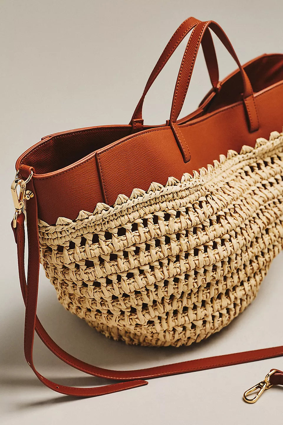 Raffia Leather-Trim Bag ANTHRO