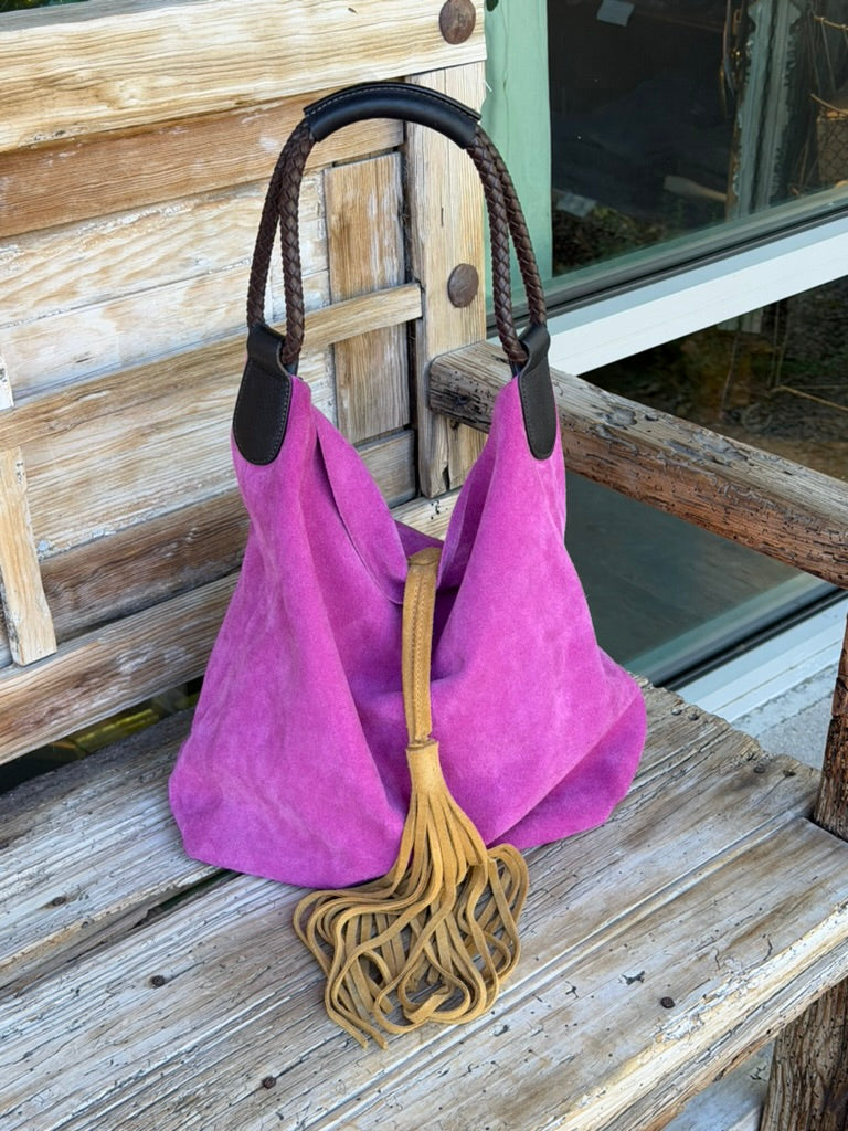 UNO ALLA VOLTA Pink Suede Leather Tote