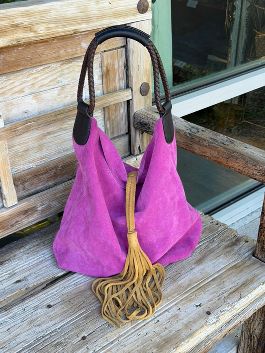 UNO ALLA VOLTA Pink Suede Leather Tote