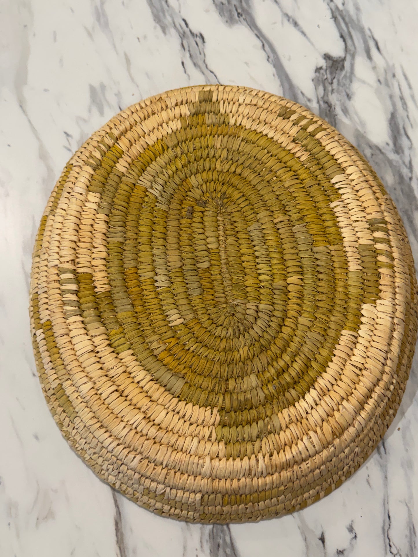 12" Oval Coil Basket / Bowl / Natural Woven Grass / Straw / Natural Goldenrod