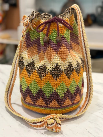 Handmade Crochet Desert Vibe Geometric Tassel Crossbody Bag