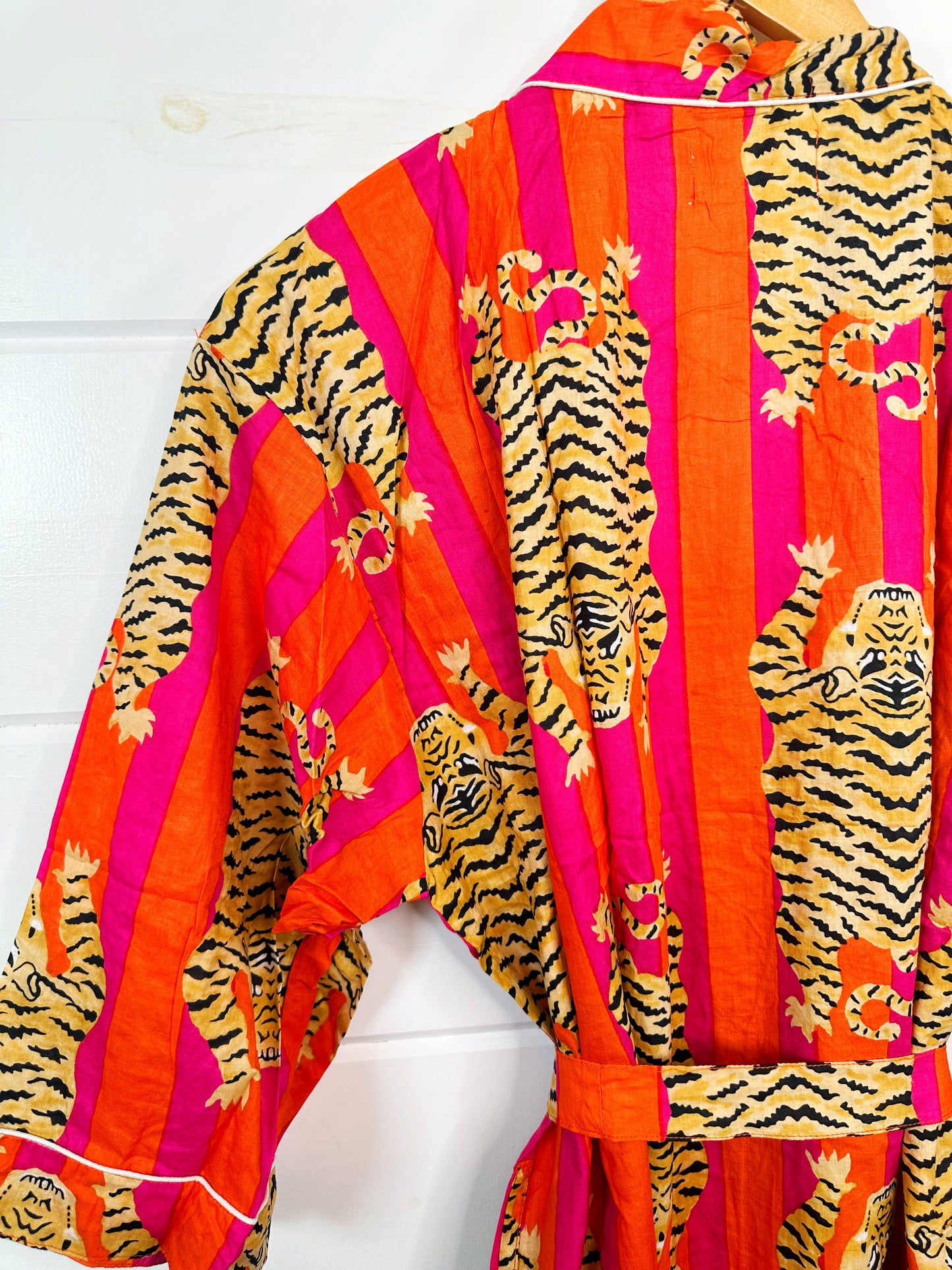 Block Print Cotton Robe Tiger Print, OS