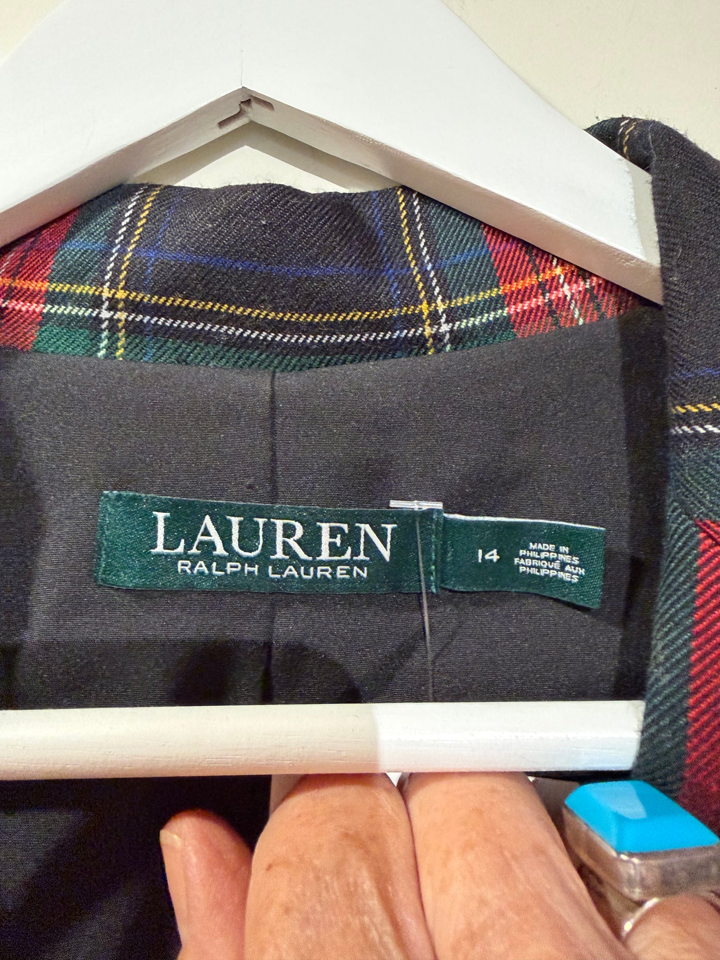 RALPH LAUREN Plaid Jacket, Tartan Print, Size 14