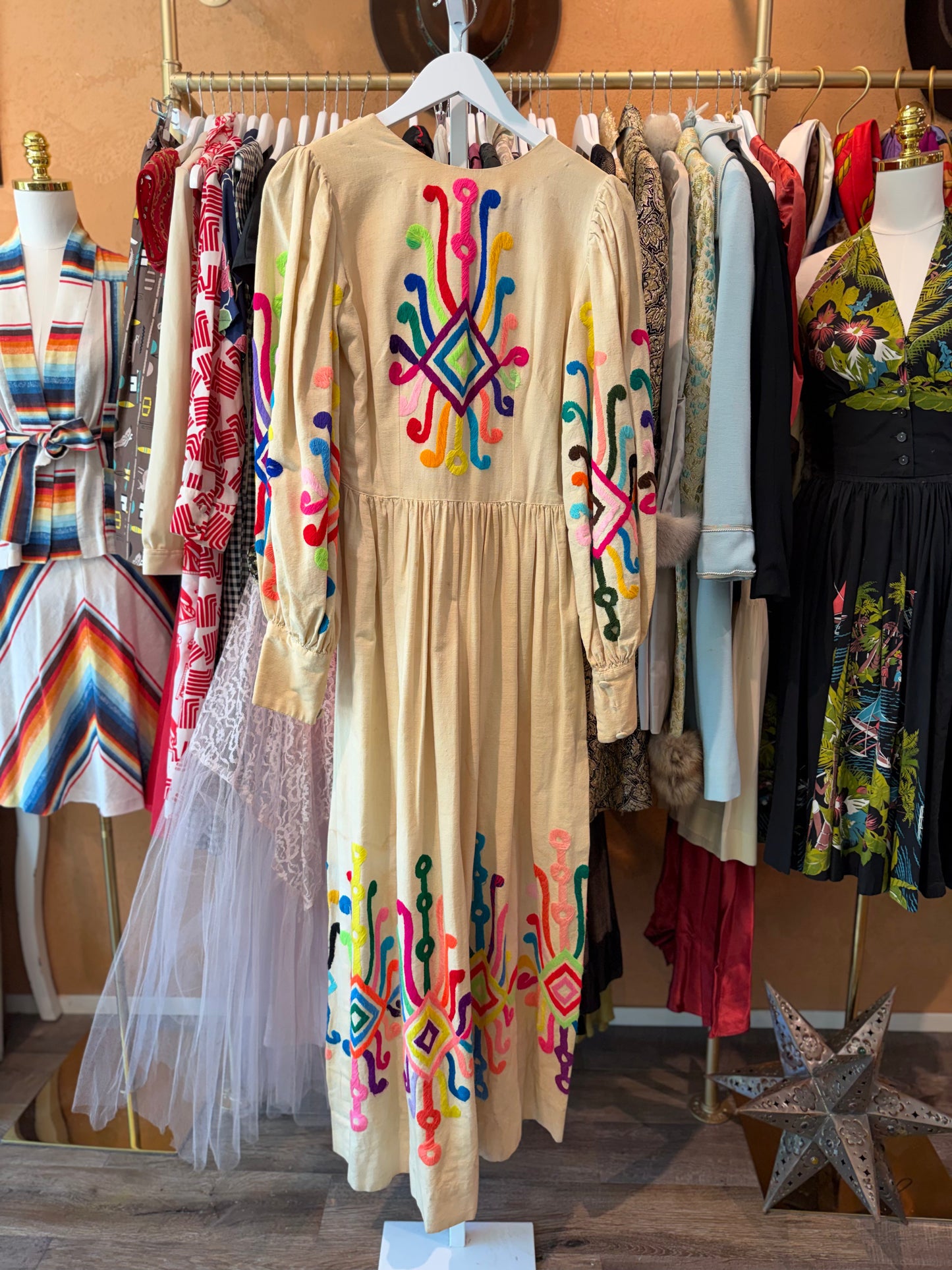 VINTAGE Flower Child Festival Linen Dress 60’s XS