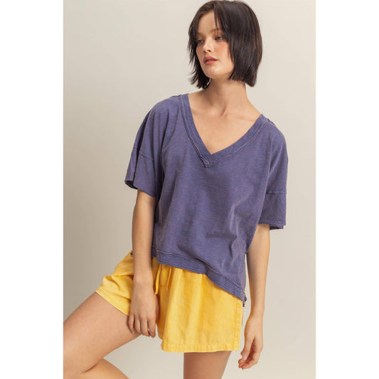 DUSTY INDIGO Raw Edge V Neck Oversized T Shirt