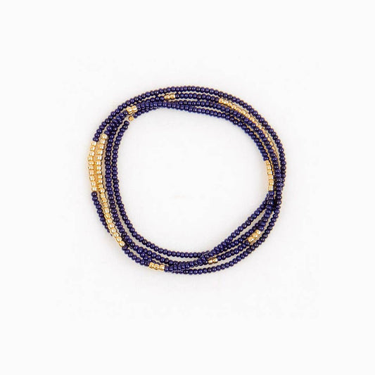 Gold Bead Stretch Necklace Wrap Bracelet: Navy