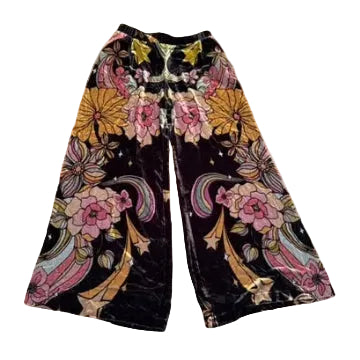 JOHNNY WAS Priscilla Pant Velour Black Floral, Size S, JADE LINE