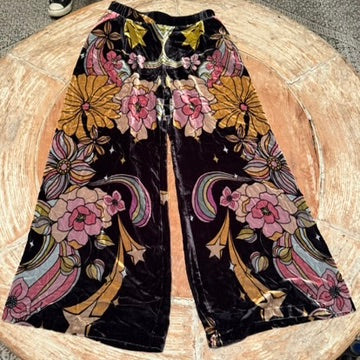 JOHNNY WAS Priscilla Pant Velour Black Floral, Size S, JADE LINE