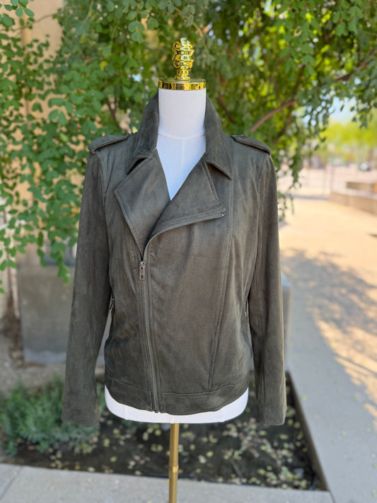 Green Ultrasuede Moto Jacket, Size L