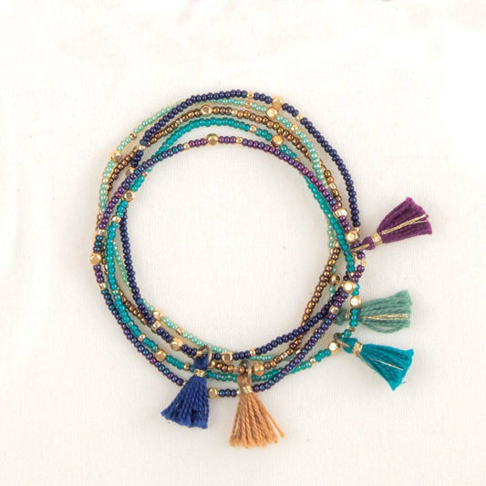 Tassel Bracelet Set of Five: Rich Multi