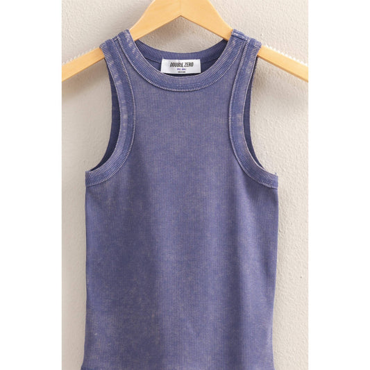 DUSTY INDIGO Washed Ribbed Round Neck Sleeveless Tank
