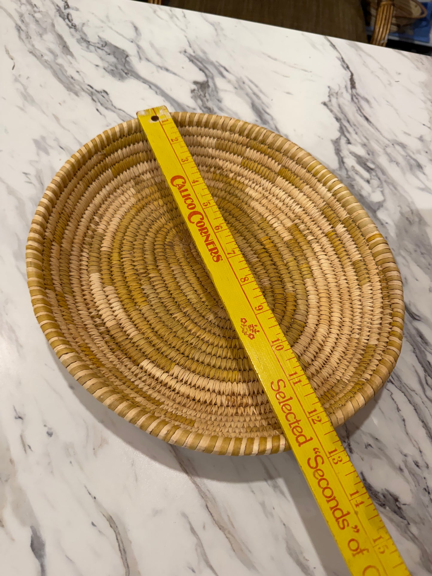 12" Oval Coil Basket / Bowl / Natural Woven Grass / Straw / Natural Goldenrod