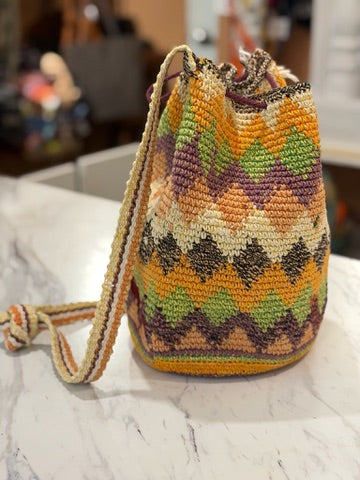 Handmade Crochet Desert Vibe Geometric Tassel Crossbody Bag
