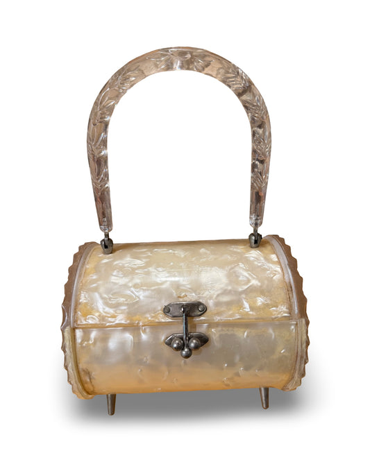 Cream Lucite Barrel Handbag 1950's