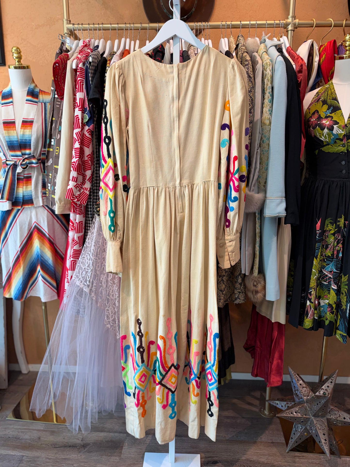 VINTAGE Flower Child Festival Linen Dress 60’s XS