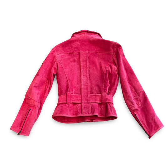 VINTAGE PINK SUEDE MOTO JACKET, Made in Italy