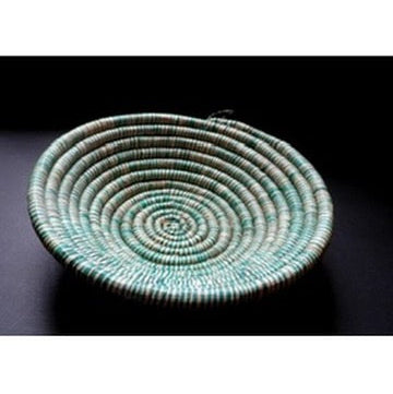 12" Round Coil Basket / Bowl / Natural Woven Grass / Straw / Beige Green