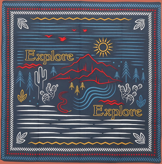 Americana Theme Cotton Bandana ~ Explore in Red White & Blue