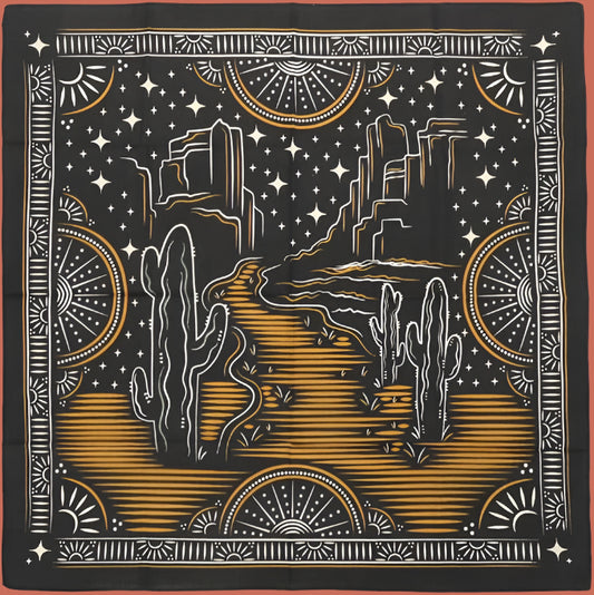 Americana Theme Cotton Bandana ~ Starry Night in the Desert, Black