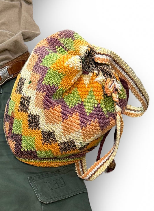 Handmade Crochet Desert Vibe Geometric Tassel Crossbody Bag