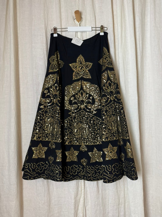 BASIL & MAUDE Black Maxi Skirt w/Gold Sequins, Size 4