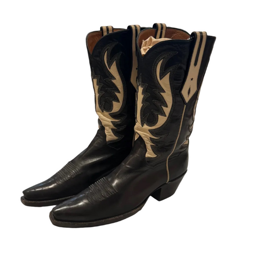 JB Hill Handmade Calf Leather Boots – Black &amp; White Custom Luxury (Size 8)