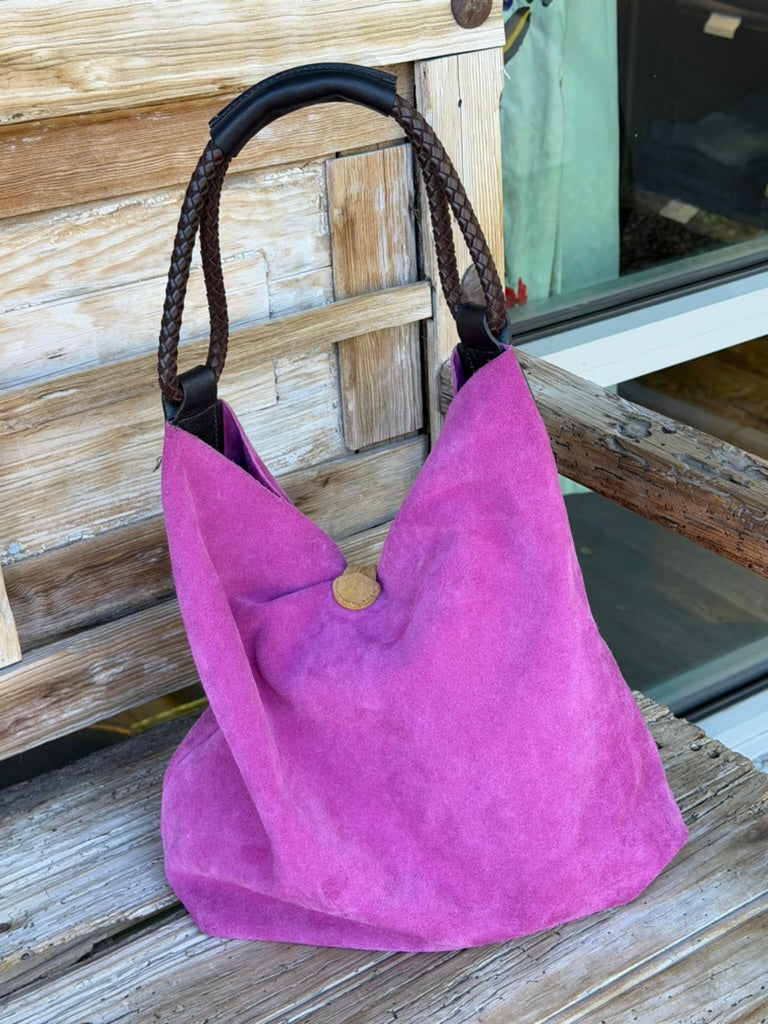 UNO ALLA VOLTA Pink Suede Leather Tote