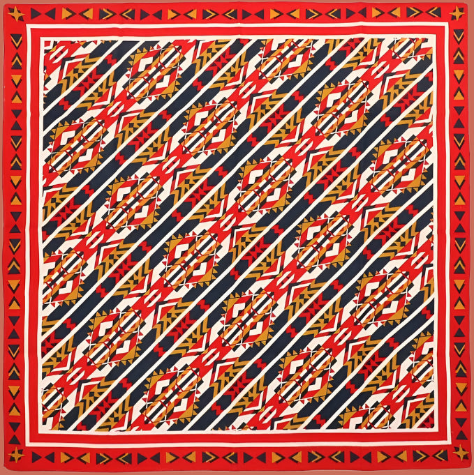 Americana Theme Cotton Bandana ~ Geometric Navajo in Red Black & Gold