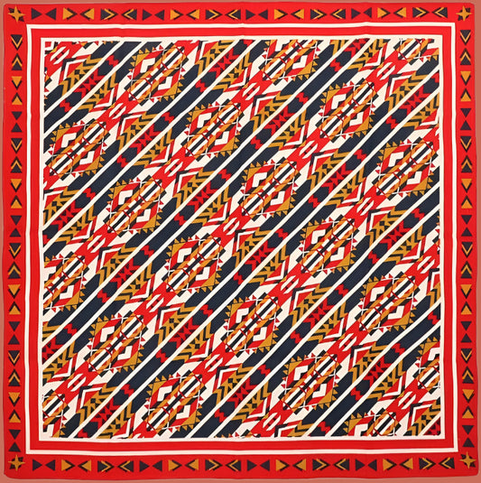 Americana Theme Cotton Bandana ~ Geometric Navajo in Red Black & Gold