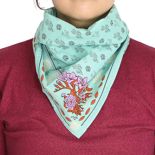 Western Theme Cotton Bandana - Turq Cactus