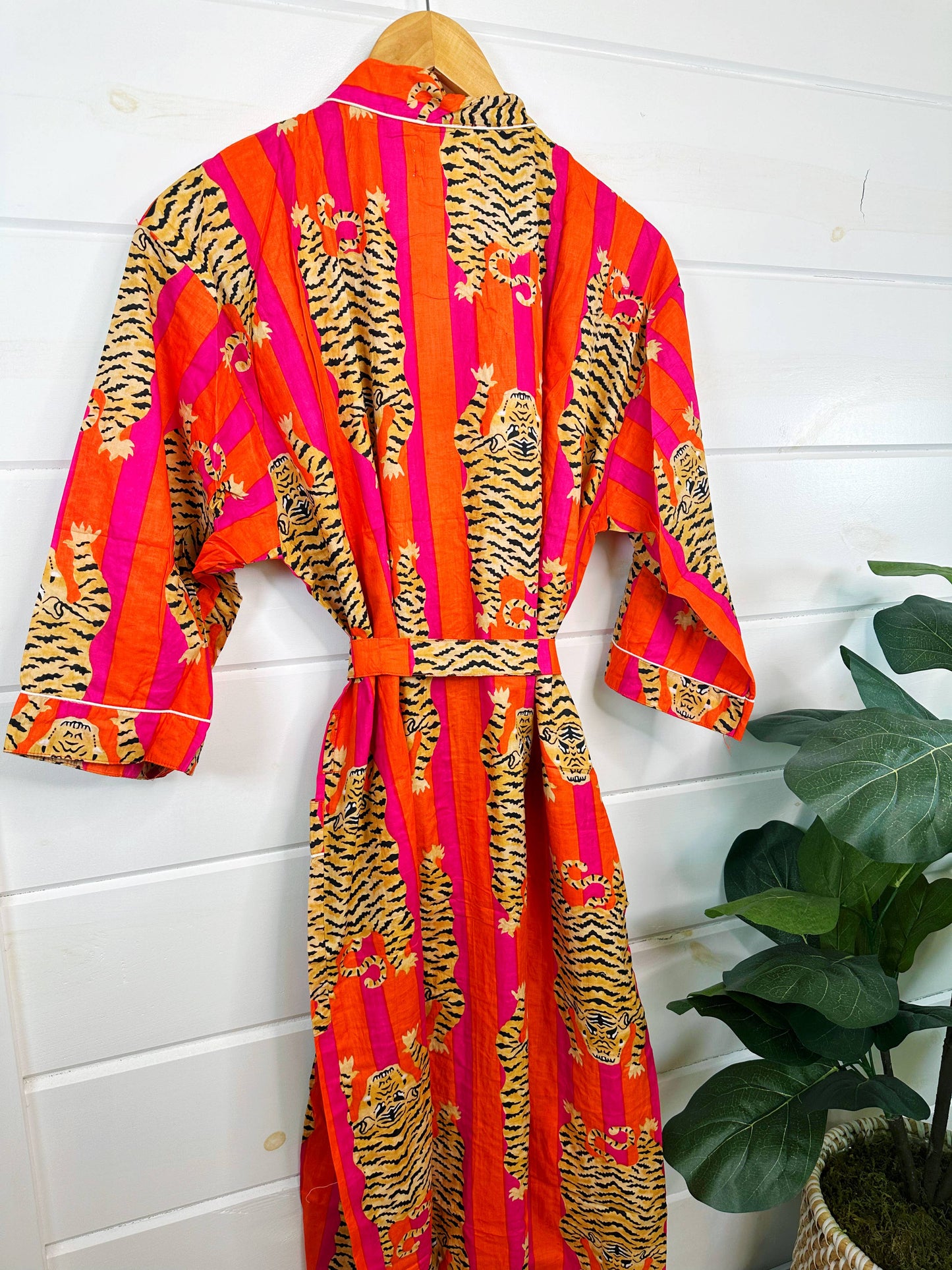 Block Print Cotton Robe Tiger Print, OS