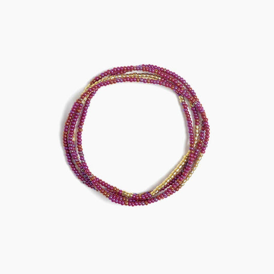 Gold Bead Stretch Necklace Wrap Bracelet: Berry