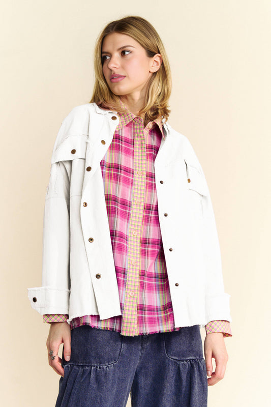 ROCK&ROLL FRINGED HEM Shacket: White / M