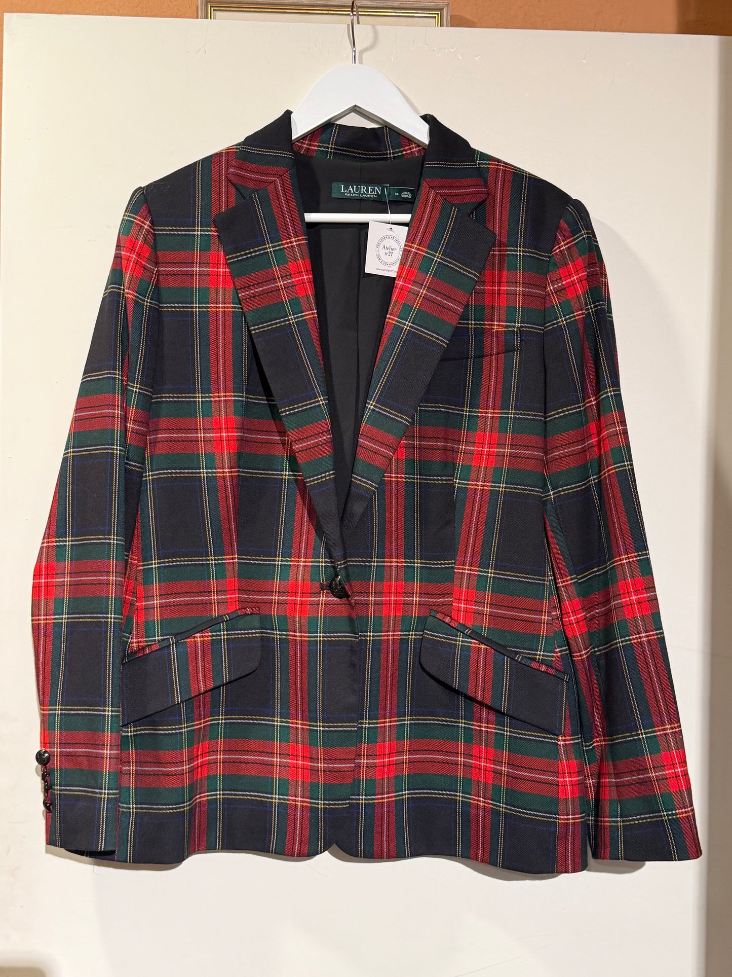 RALPH LAUREN Plaid Jacket, Tartan Print, Size 14