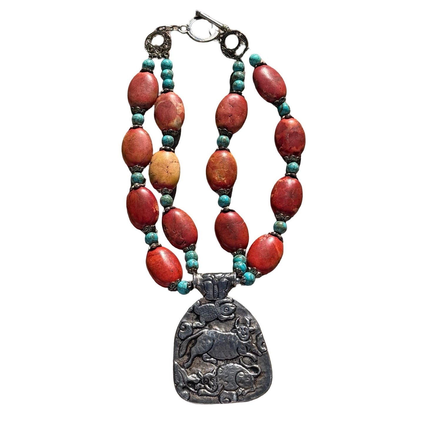 Tibetan Red Stone & Turquoise Necklace