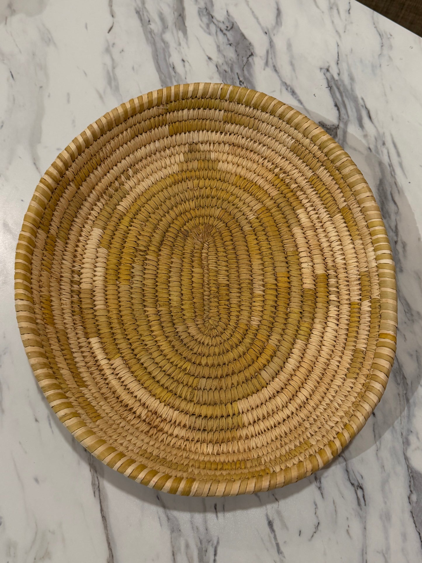 12" Oval Coil Basket / Bowl / Natural Woven Grass / Straw / Natural Goldenrod