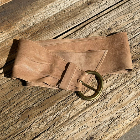DKNY TAN BELT FROM 80'S BRASS BUCKLE