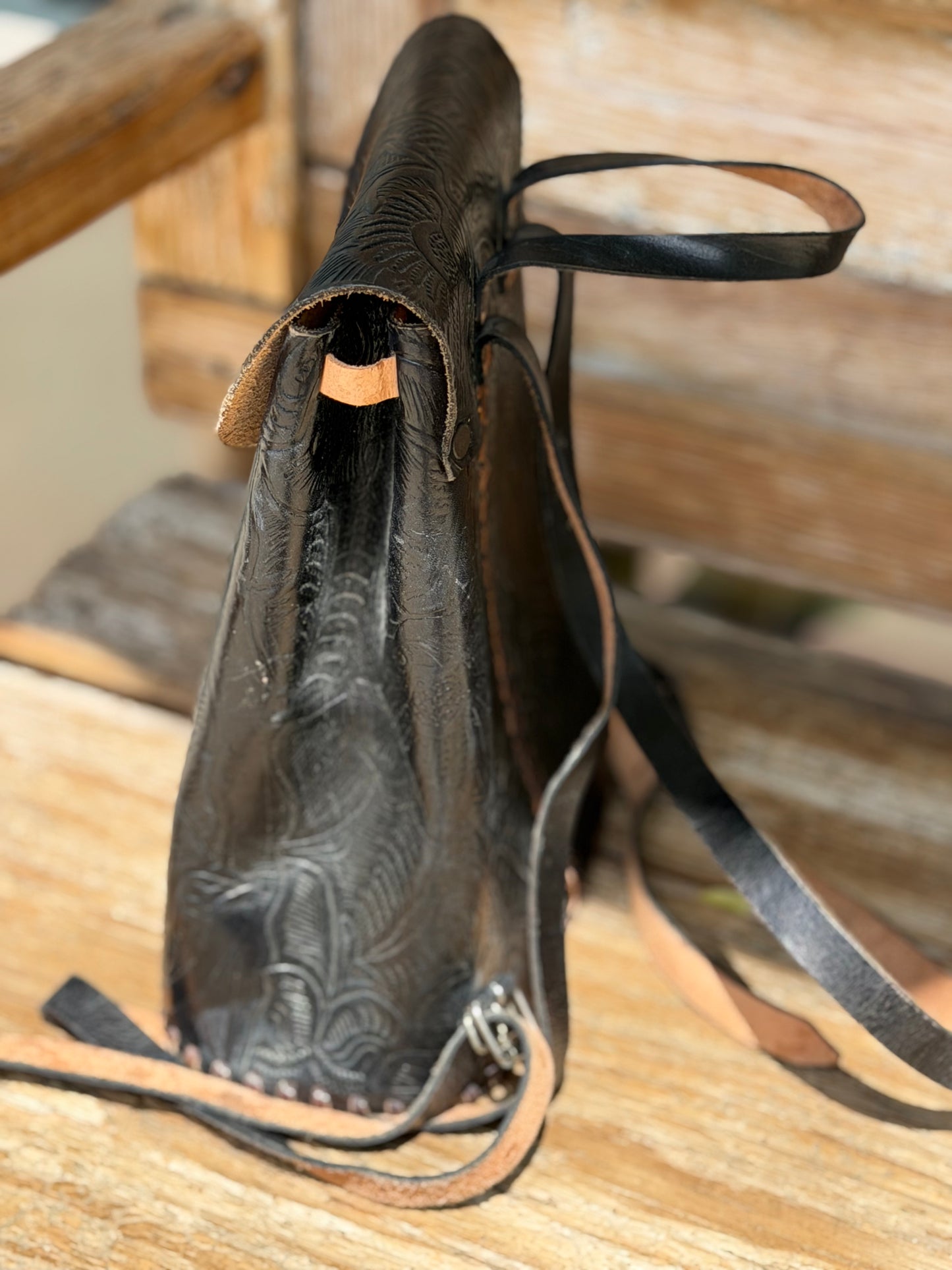 Vintage Hand-tooled Leather Backpack Purse