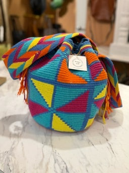 Handmade Mochila Neon Geometric Tassel Crossbody Bag