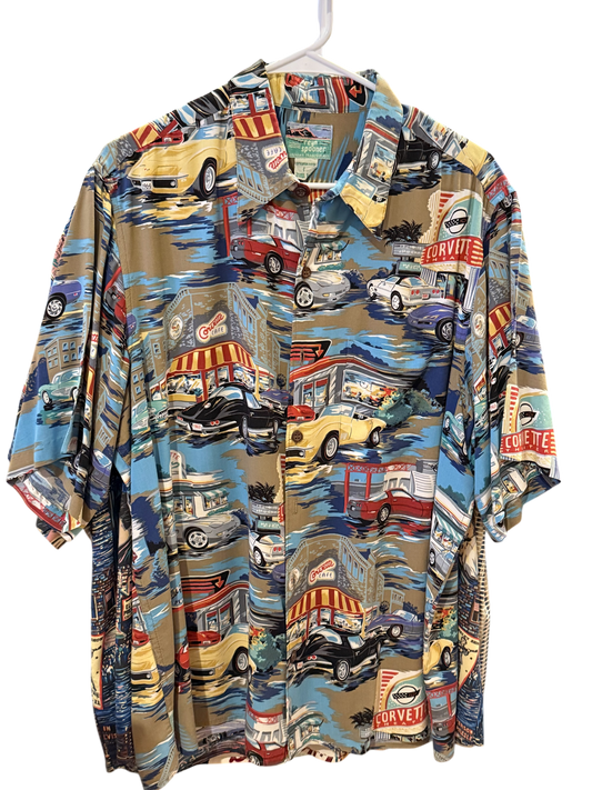 REYN SPOONER CORVETTE SHIRT, Vintage Rayon, Size L