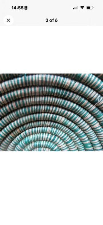 12" Round Coil Basket / Bowl / Natural Woven Grass / Straw / Beige Green