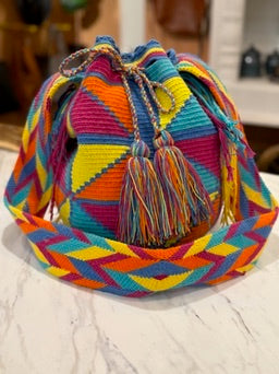 Handmade Mochila Neon Geometric Tassel Crossbody Bag