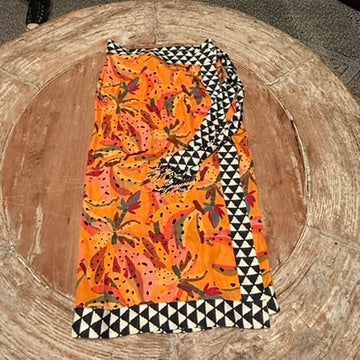 FARM RIO Bananart Wrap Midi Print Skirt, Size S