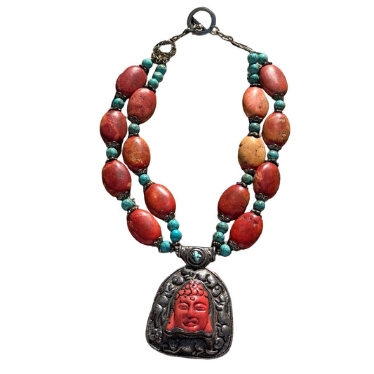 Tibetan Red Stone & Turquoise Necklace