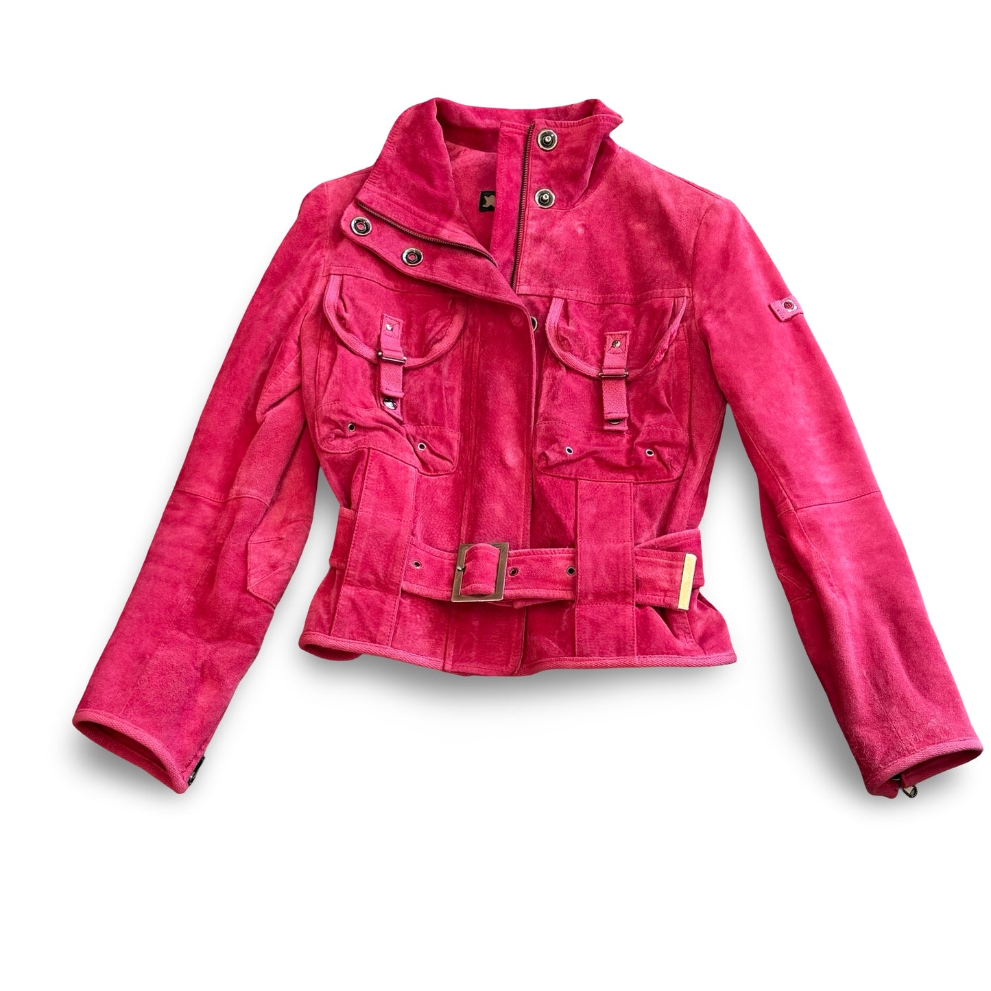 VINTAGE PINK SUEDE MOTO JACKET, Made in Italy